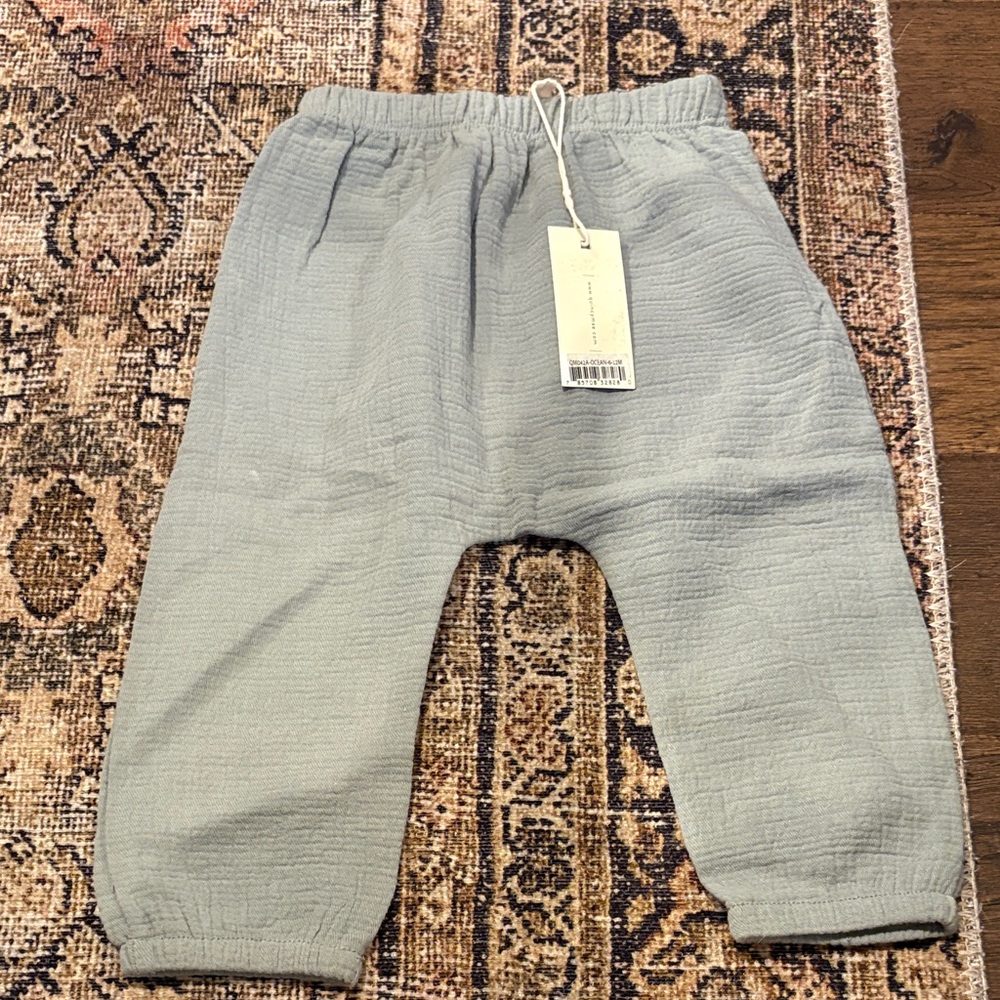 Kids Soft Gauze Elastic Waist Pants - seafoam green